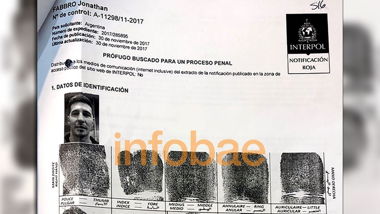 Pianito: la ficha de prófugo de Interpol de Fabbro.