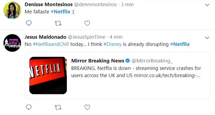 Los usuarios recurrieron a las redes sociales para compartir sus quejas sobre las fallas de Netflix.